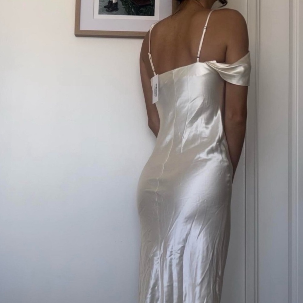 Reformation Ivory Satin Cowl Neck Wedding Gown - Picture 2 of 12